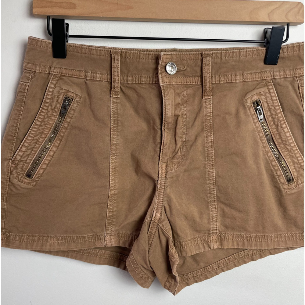 American Eagle Shortie Shorts Sz 2 Brown Utility Festival Zip Pockets 2010s